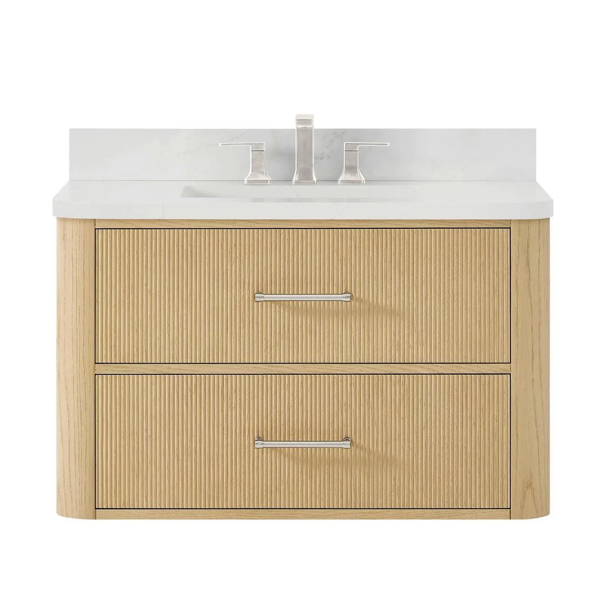 36" Francesca Single Wall Mounted Bathroom Vanity Scandinavian Oak Brushed Nickel Trim by wyndham View 6