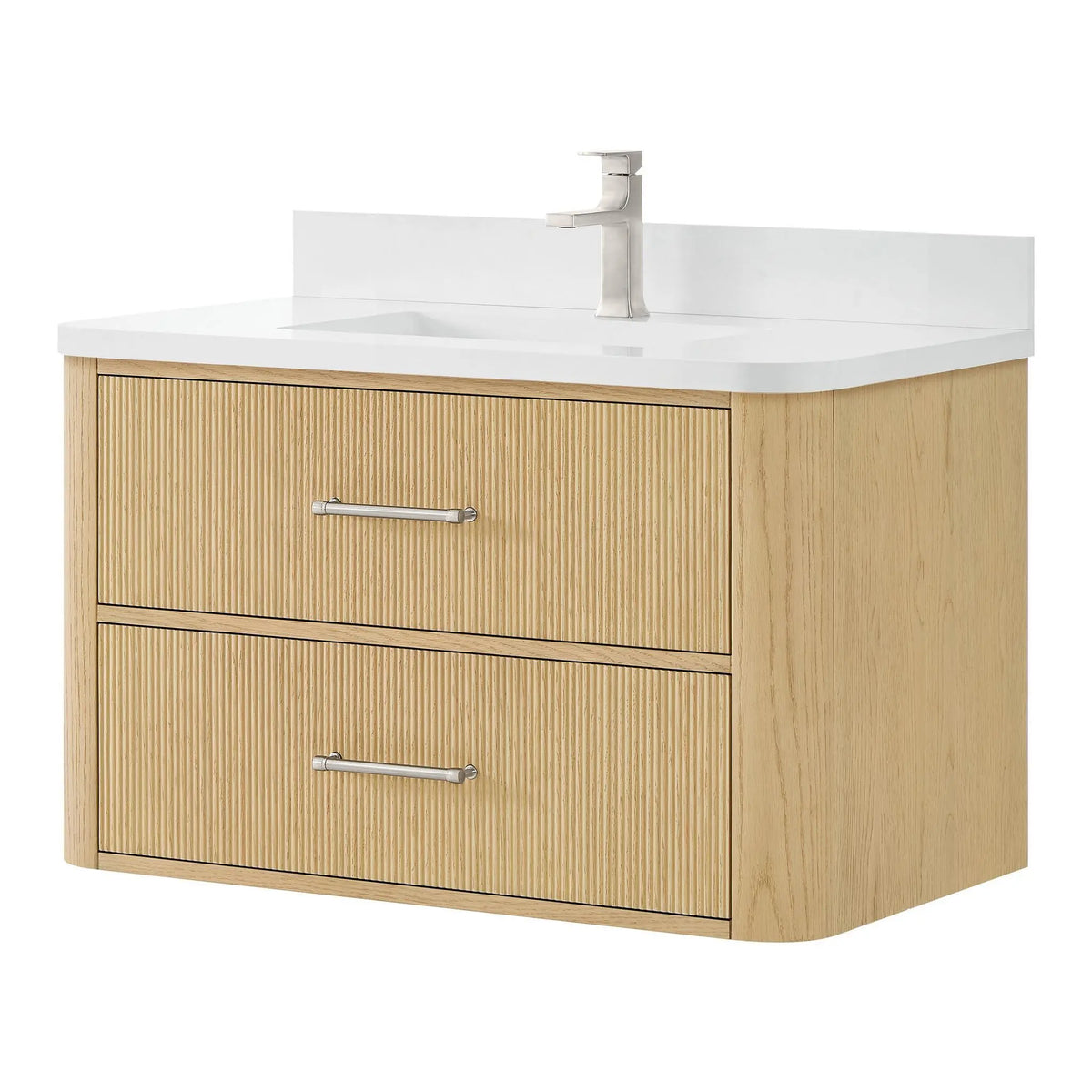 36" Francesca Single Wall Mounted Bathroom Vanity Scandinavian Oak Brushed Nickel Trim by wyndham View 15
