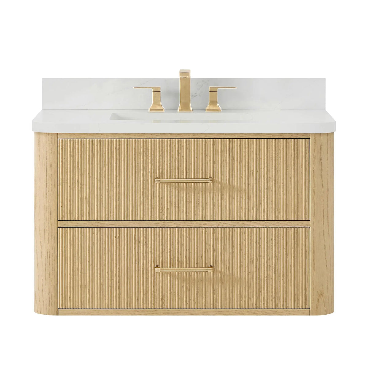 36" Francesca Single Wall Mounted Bathroom Vanity Scandinavian Oak Satin Bronze Trim by wyndham View 6