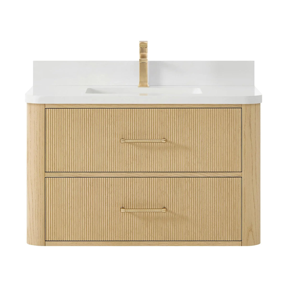 36" Francesca Single Wall Mounted Bathroom Vanity Scandinavian Oak Satin Bronze Trim by wyndham View 11