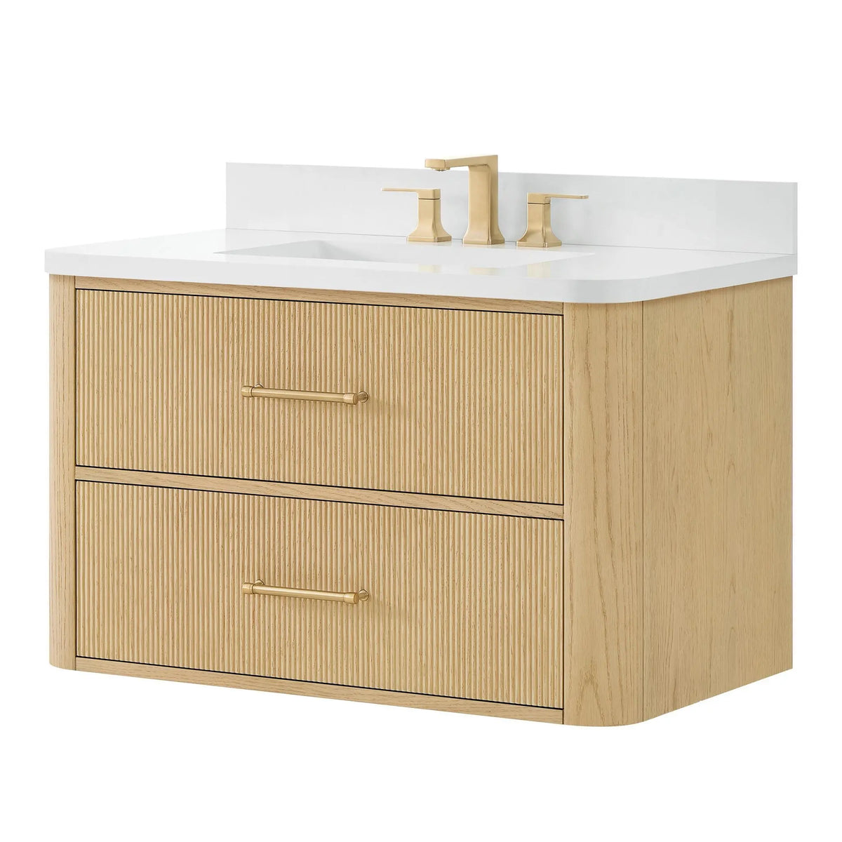 36" Francesca Single Wall Mounted Bathroom Vanity Scandinavian Oak Satin Bronze Trim by wyndham View 20
