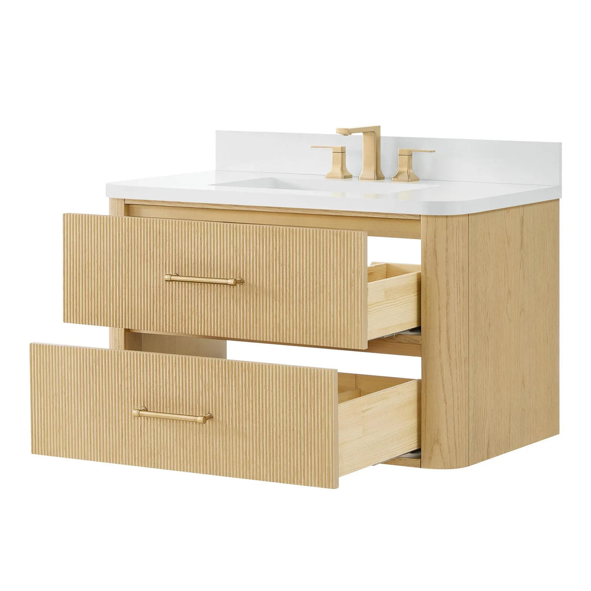 36" Francesca Single Wall Mounted Bathroom Vanity Scandinavian Oak Satin Bronze Trim by wyndham View 18