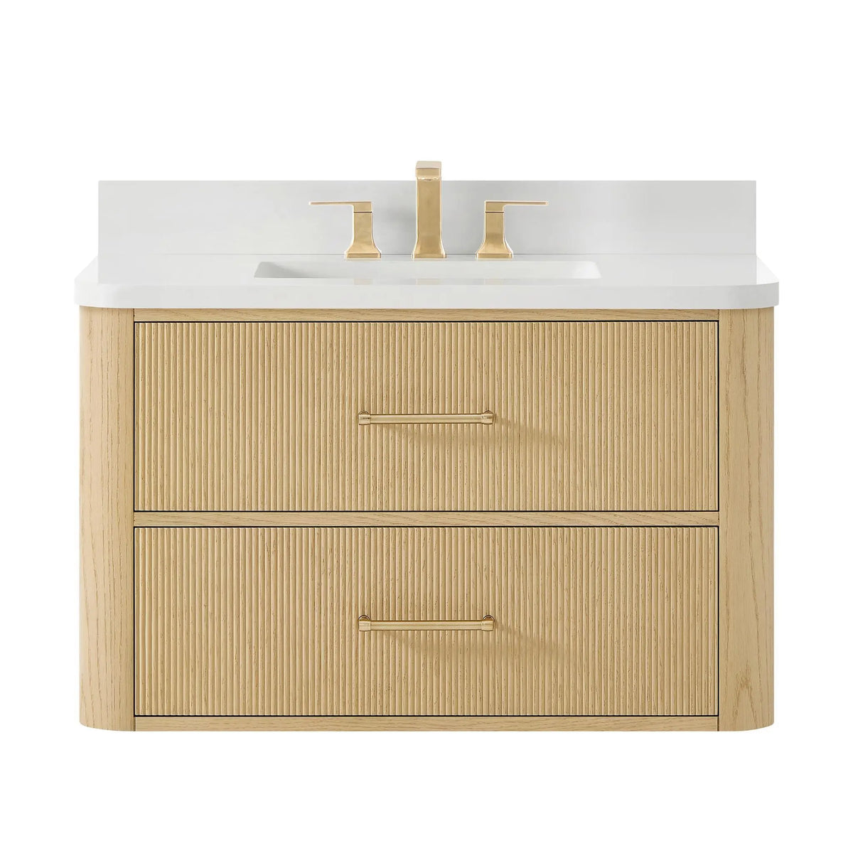 36" Francesca Single Wall Mounted Bathroom Vanity Scandinavian Oak Satin Bronze Trim by wyndham View 16
