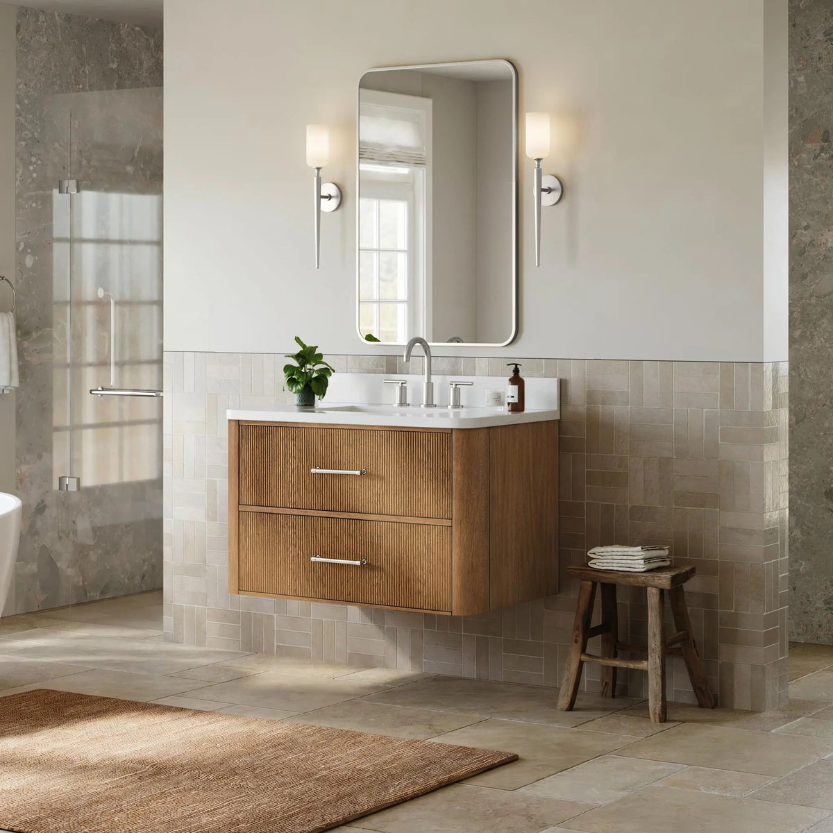 36" Francesca Single Wall Mounted Bathroom Vanity Toasted Walnut Brushed Nickel Trim by wyndham View 9