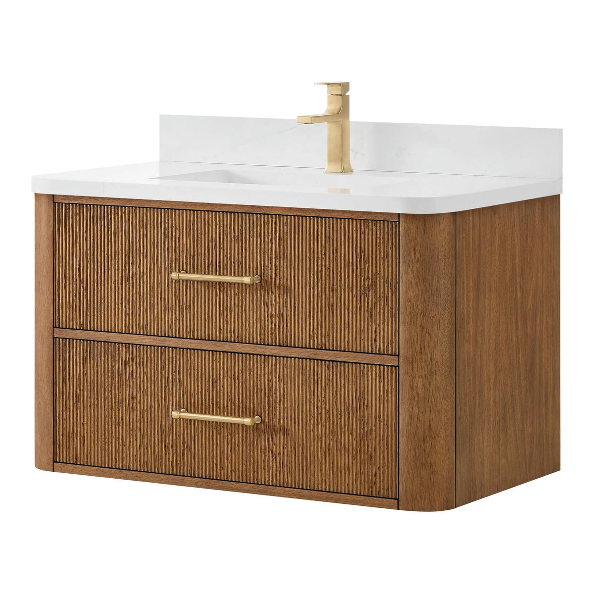 36" Francesca Single Wall Mounted Bathroom Vanity Toasted Walnut Satin Bronze Trim by wyndham View 5
