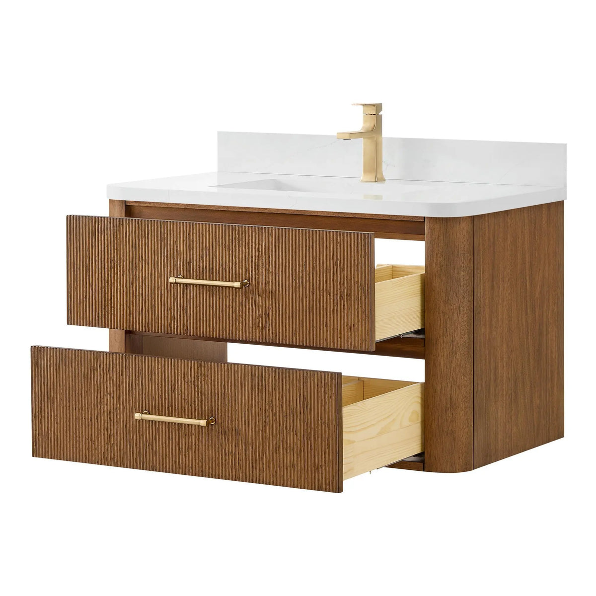 36" Francesca Single Wall Mounted Bathroom Vanity Toasted Walnut Satin Bronze Trim by wyndham View 3