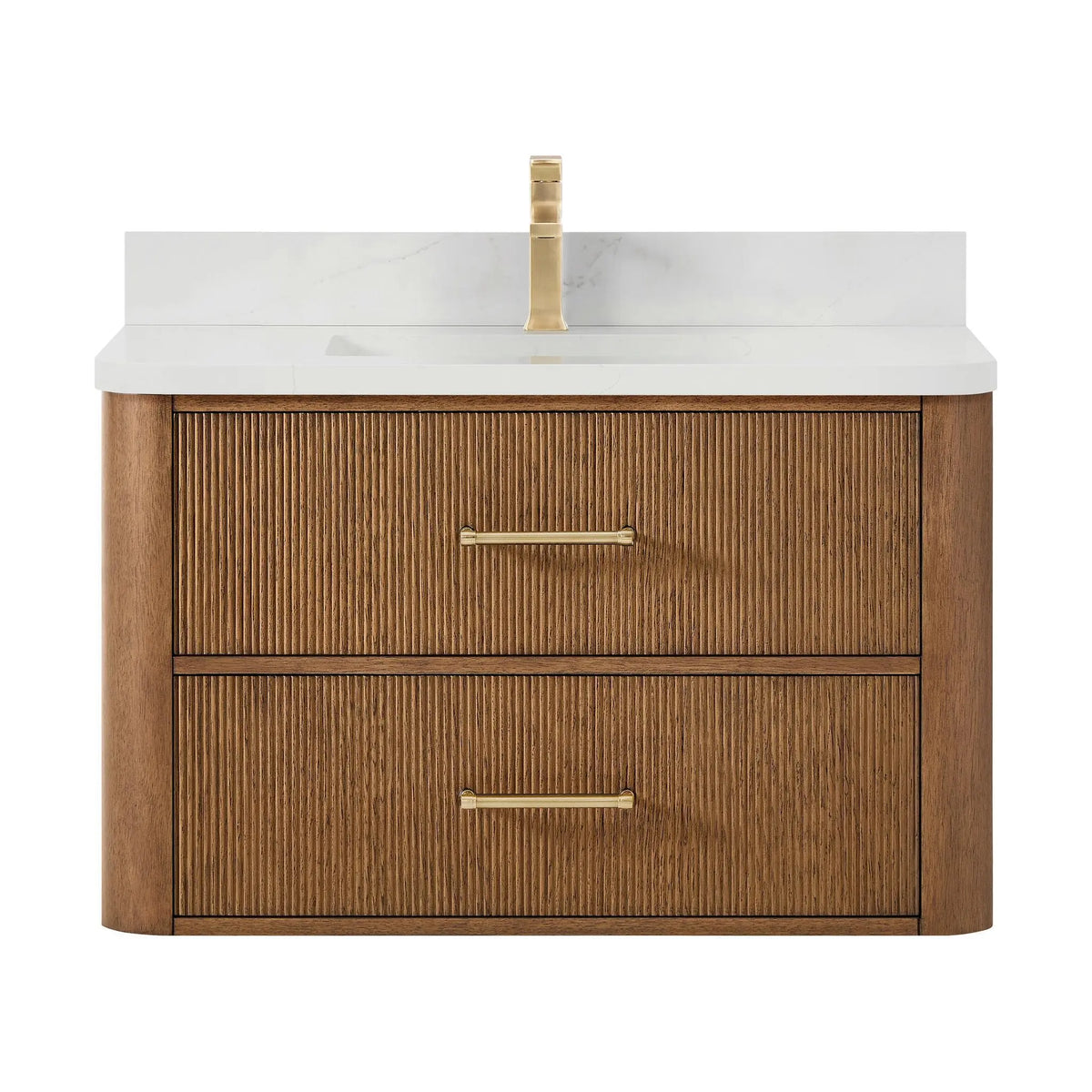 36" Francesca Single Wall Mounted Bathroom Vanity Toasted Walnut Satin Bronze Trim by wyndham View 1