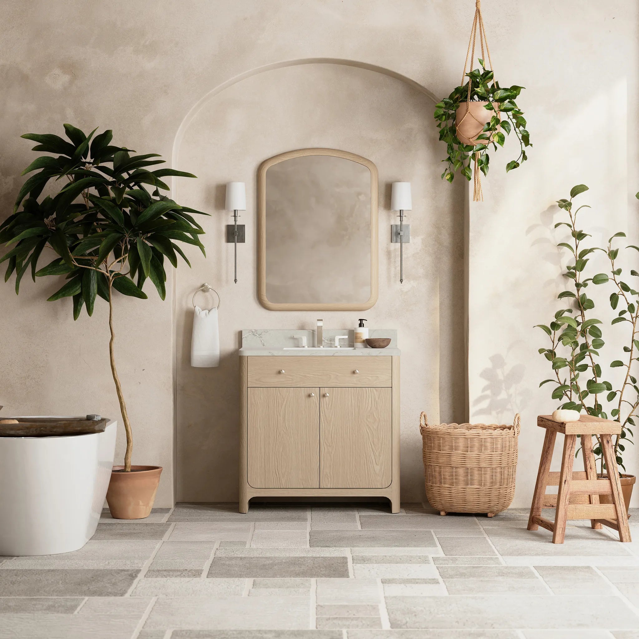 36" Gracyn Single Vanity in Coastal Driftwood-Victorian Silver Silestone-8" Widespread image 1