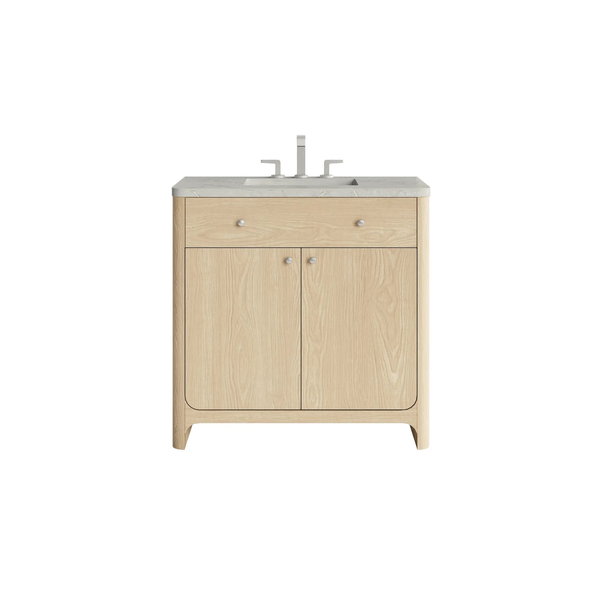 36" Gracyn Single Vanity in Coastal Driftwood-Victorian Silver Silestone-8" Widespread image
