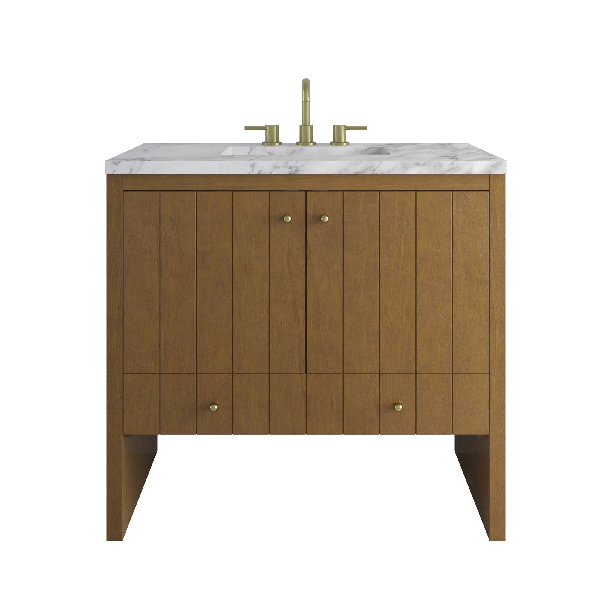 36" Hudson Single Vanity in Honey Oak by James Martin Vanities-Carrara White Marble