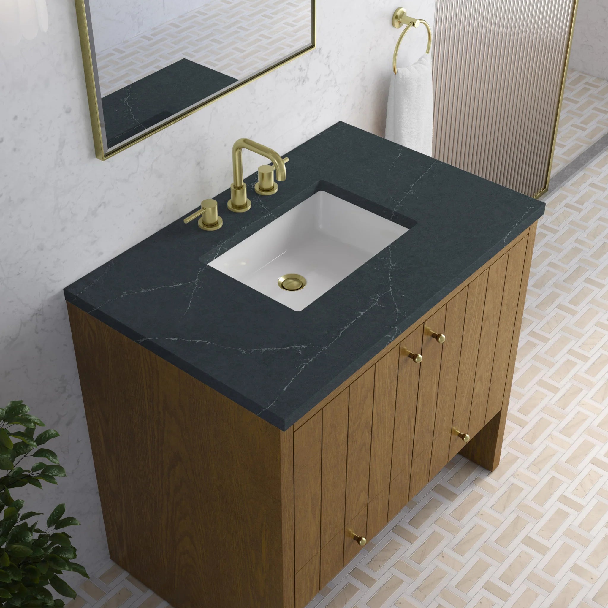 36" Hudson Single Vanity in Honey Oak by James Martin Vanities-Charcoal Soapstone Silestone 6