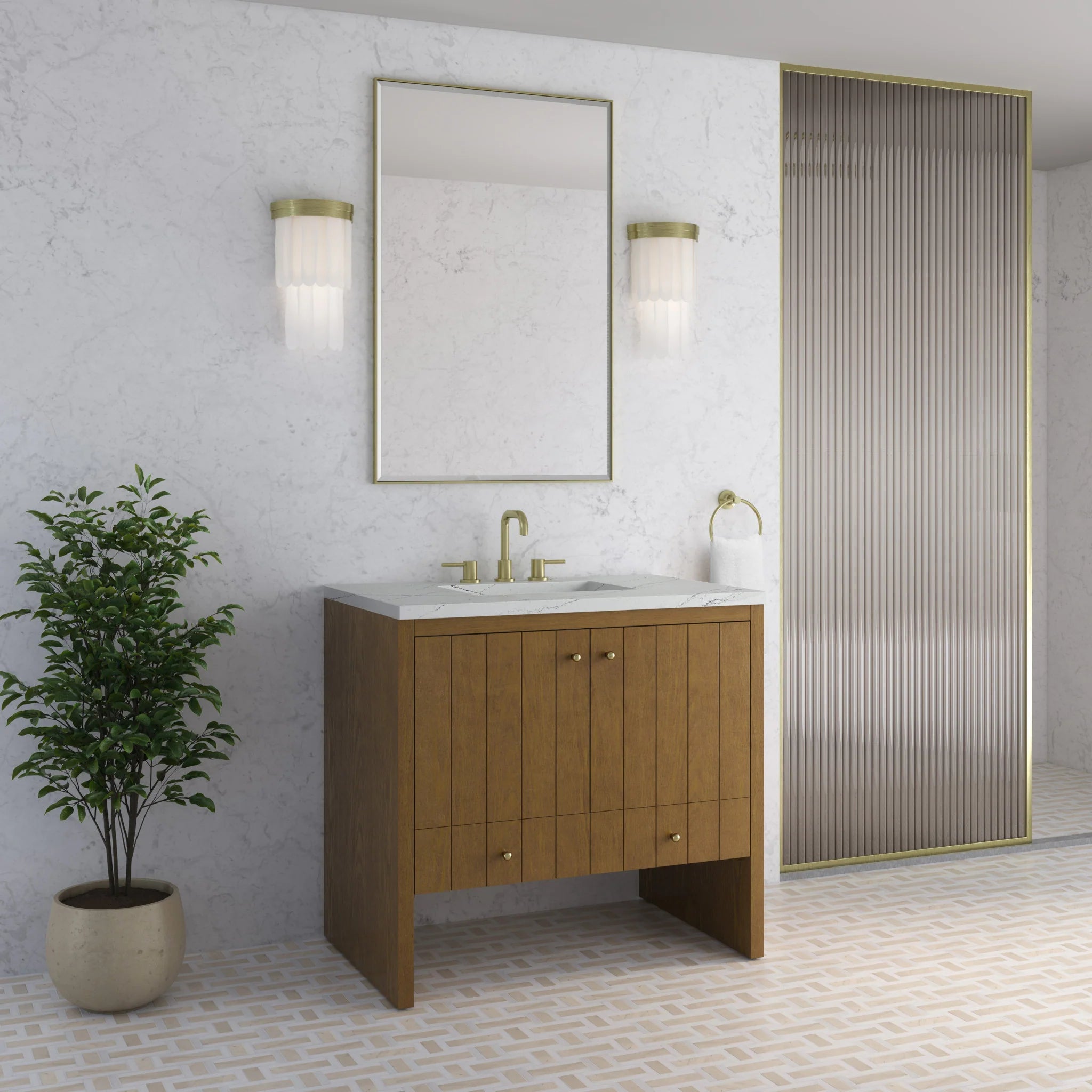 36" Hudson Single Vanity in Honey Oak by James Martin Vanities-Ethereal Noctis Silestone 2
