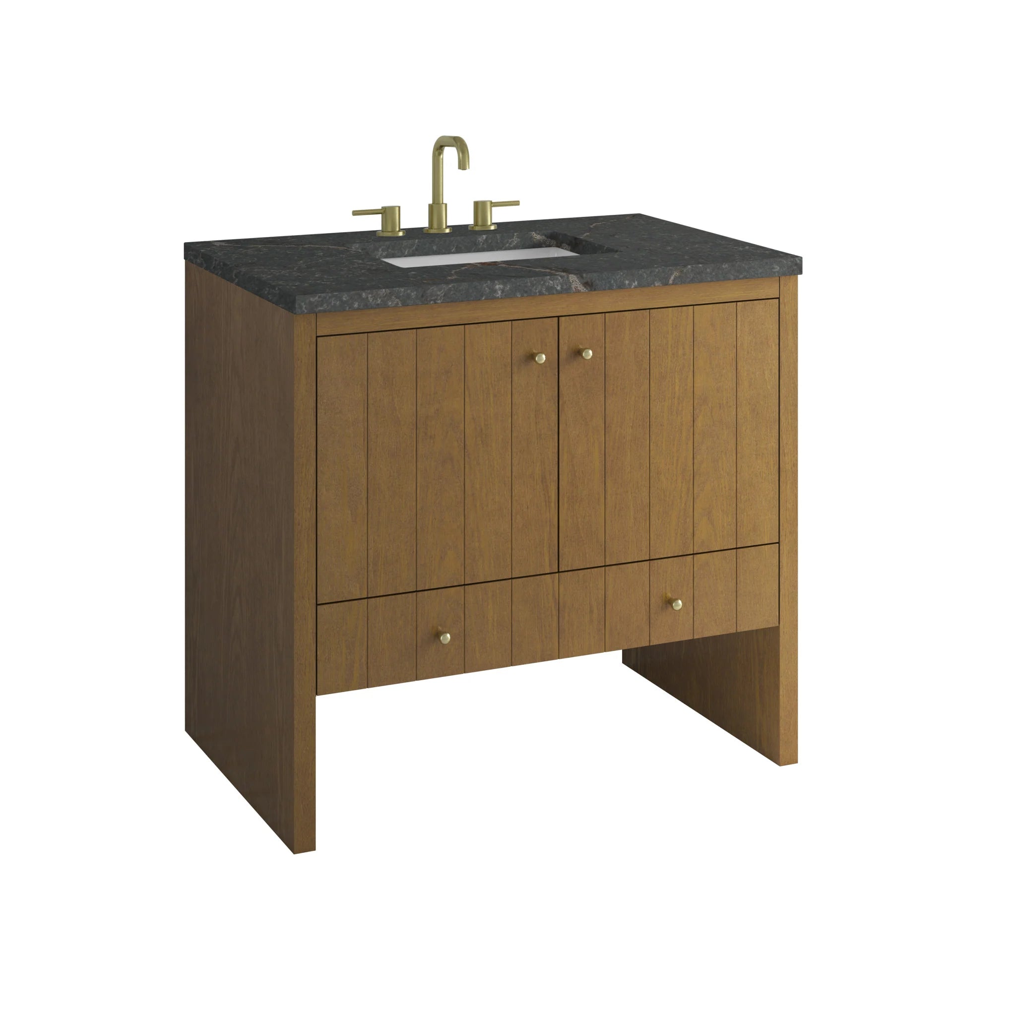 36" Hudson Single Vanity in Honey Oak by James Martin Vanities-Parisien Bleu Silestone 10