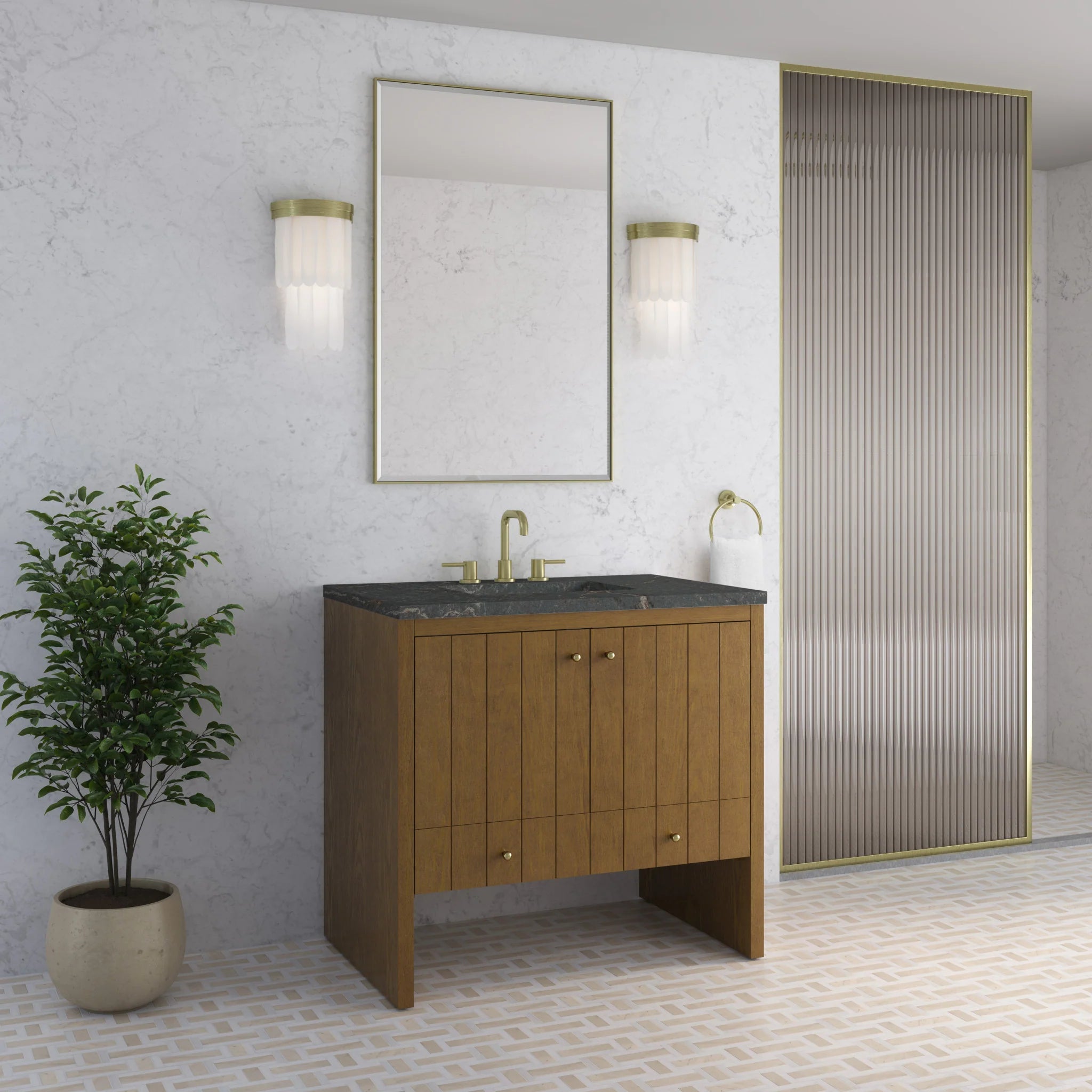 36" Hudson Single Vanity in Honey Oak by James Martin Vanities-Parisien Bleu Silestone 2