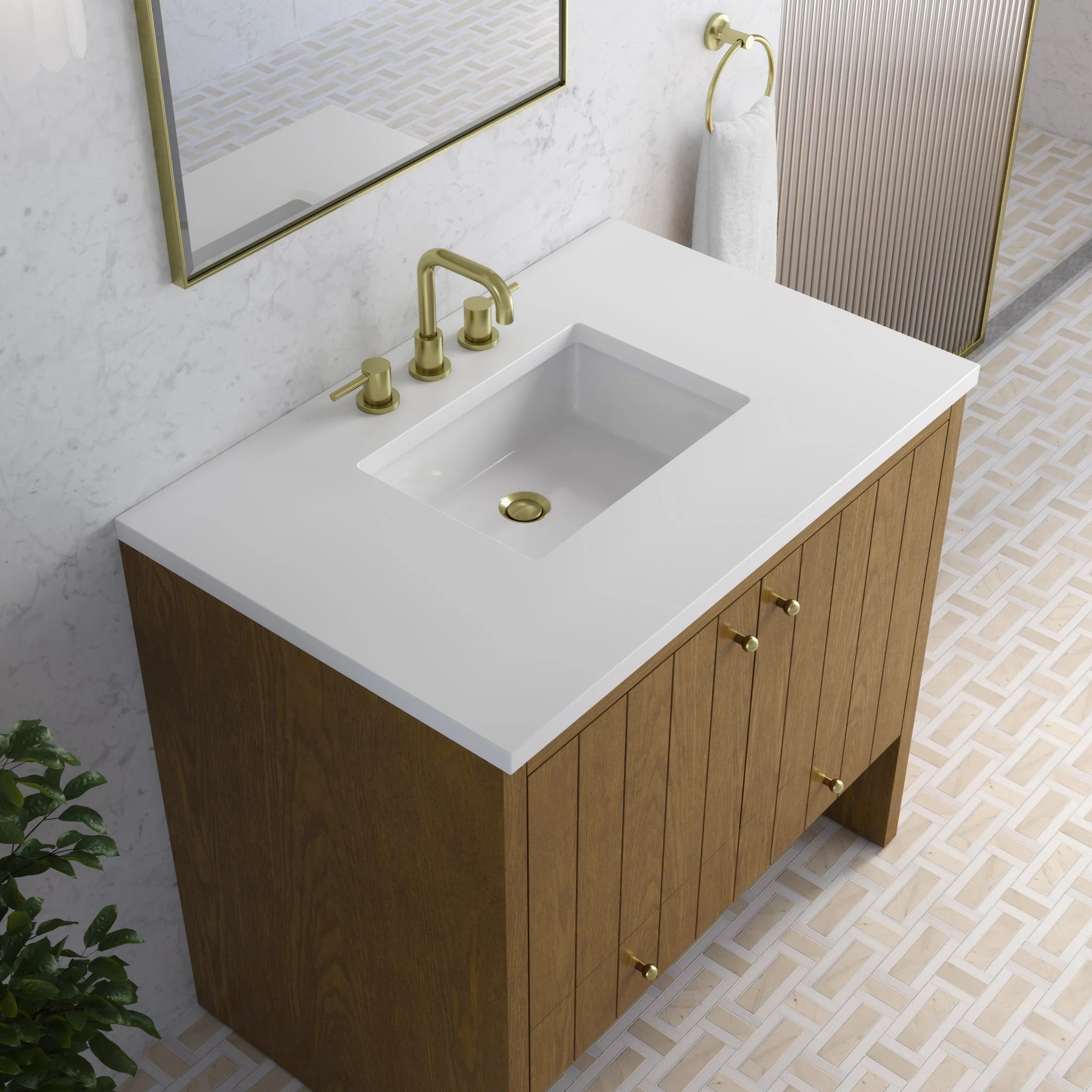 36" Hudson Single Vanity in Honey Oak by James Martin Vanities-White Zeus Silestone 10