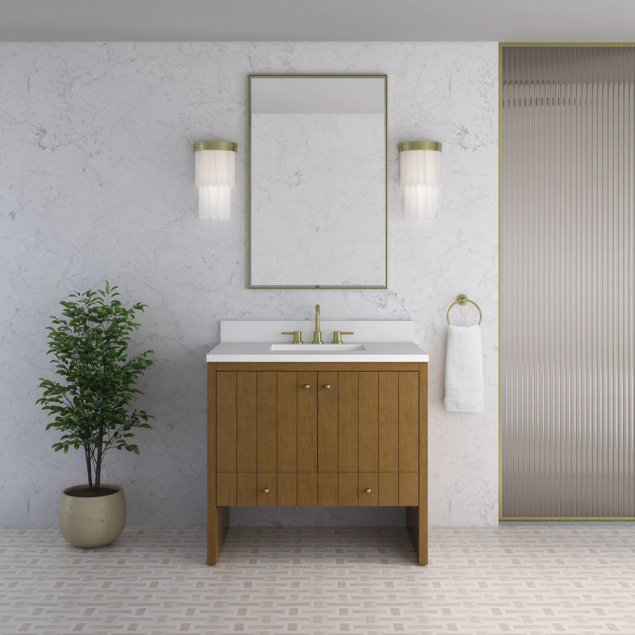 36" Hudson Single Vanity in Honey Oak by James Martin Vanities-White Zeus Silestone 3