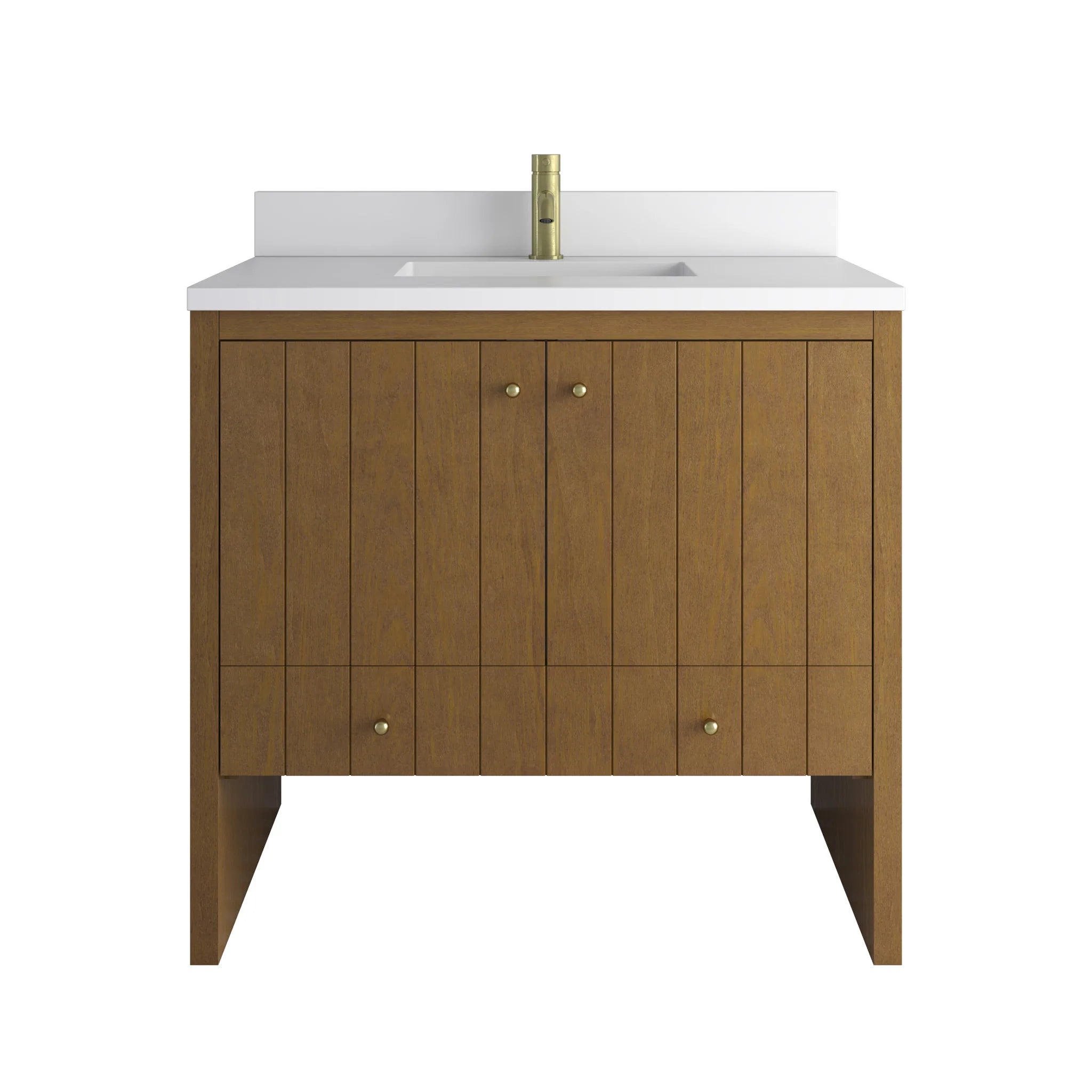 36" Hudson Single Vanity in Honey Oak by James Martin Vanities-White Zeus Silestone & Backsplash