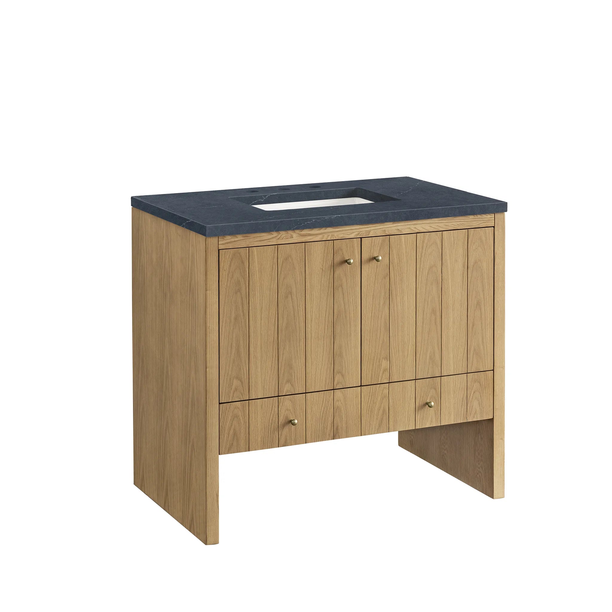 36" Hudson Single Vanity in Light Natural Oak-Charcoal Soapstone Silestone-8" Widespread image 4