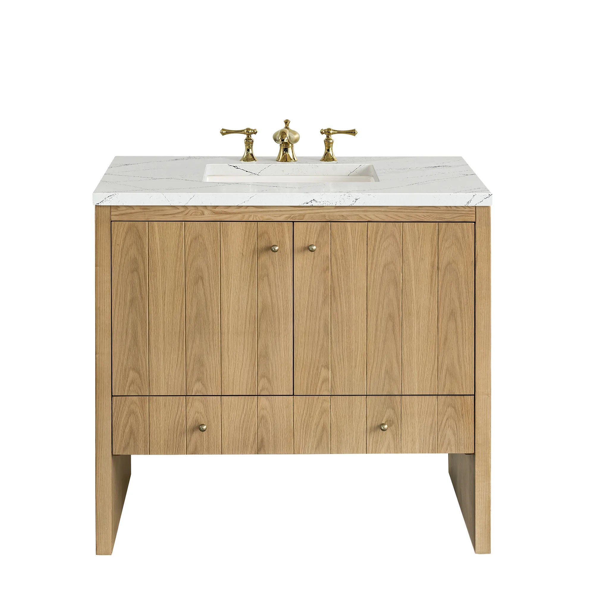 36" Hudson Single Vanity in Light Natural Oak-Ethereal Noctis Silestone-8" Widespread image