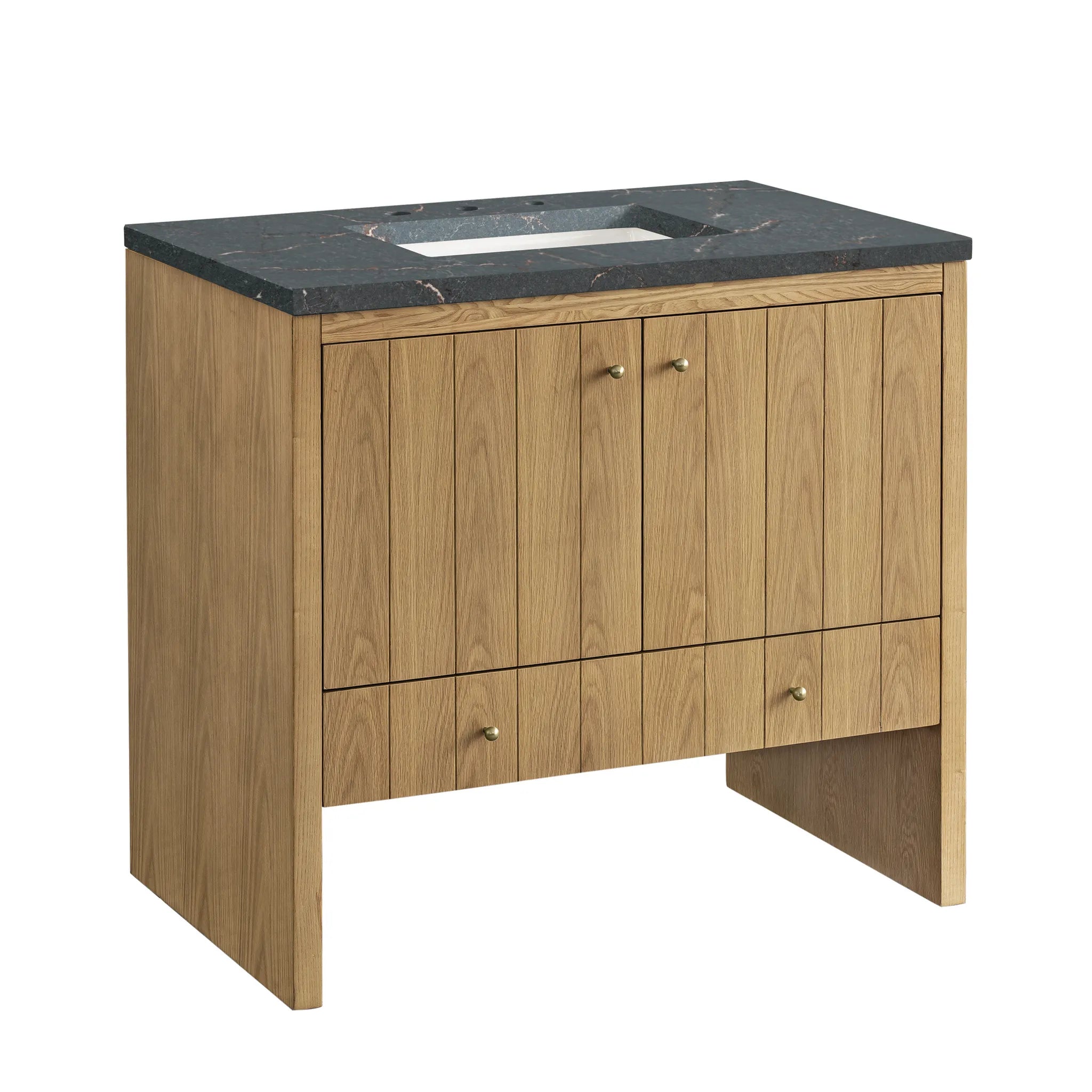 36" Hudson Single Vanity in Light Natural Oak-Parisien Bleu Silestone-8" Widespread image 5