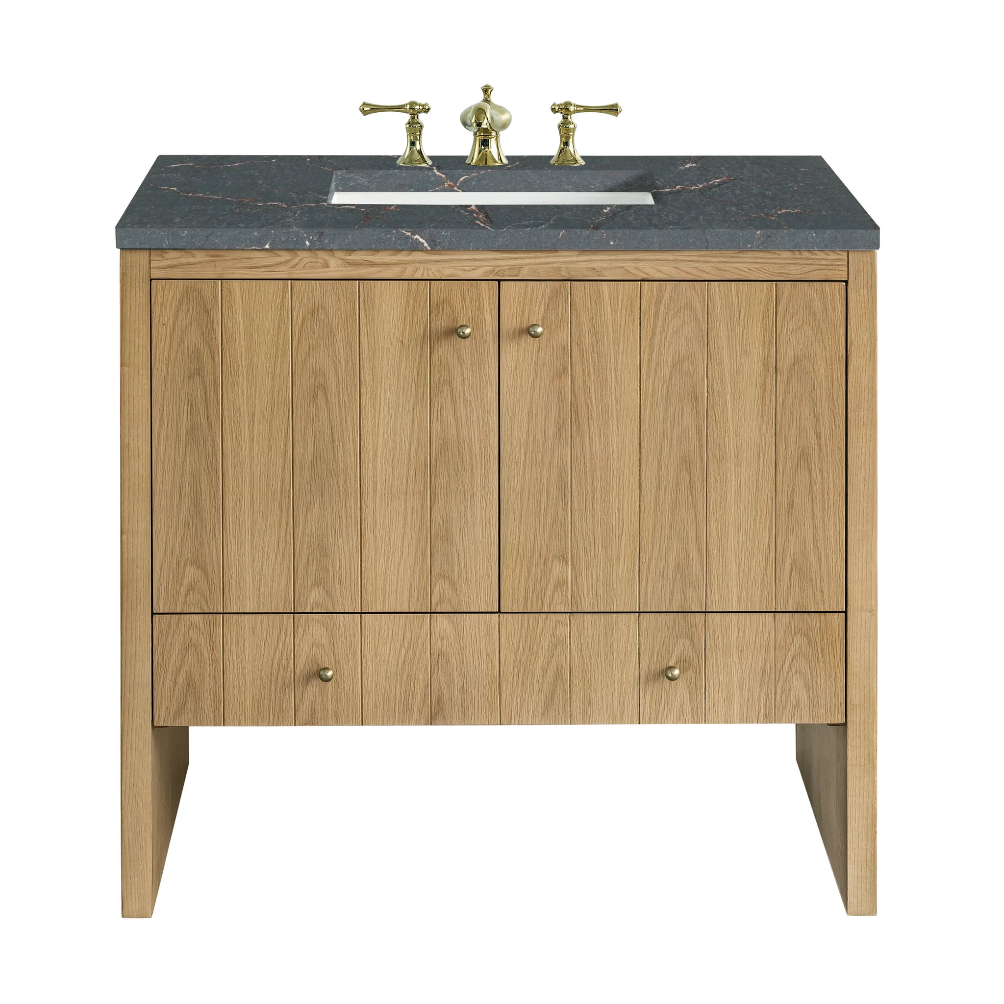 36" Hudson Single Vanity in Light Natural Oak-Parisien Bleu Silestone-8" Widespread image