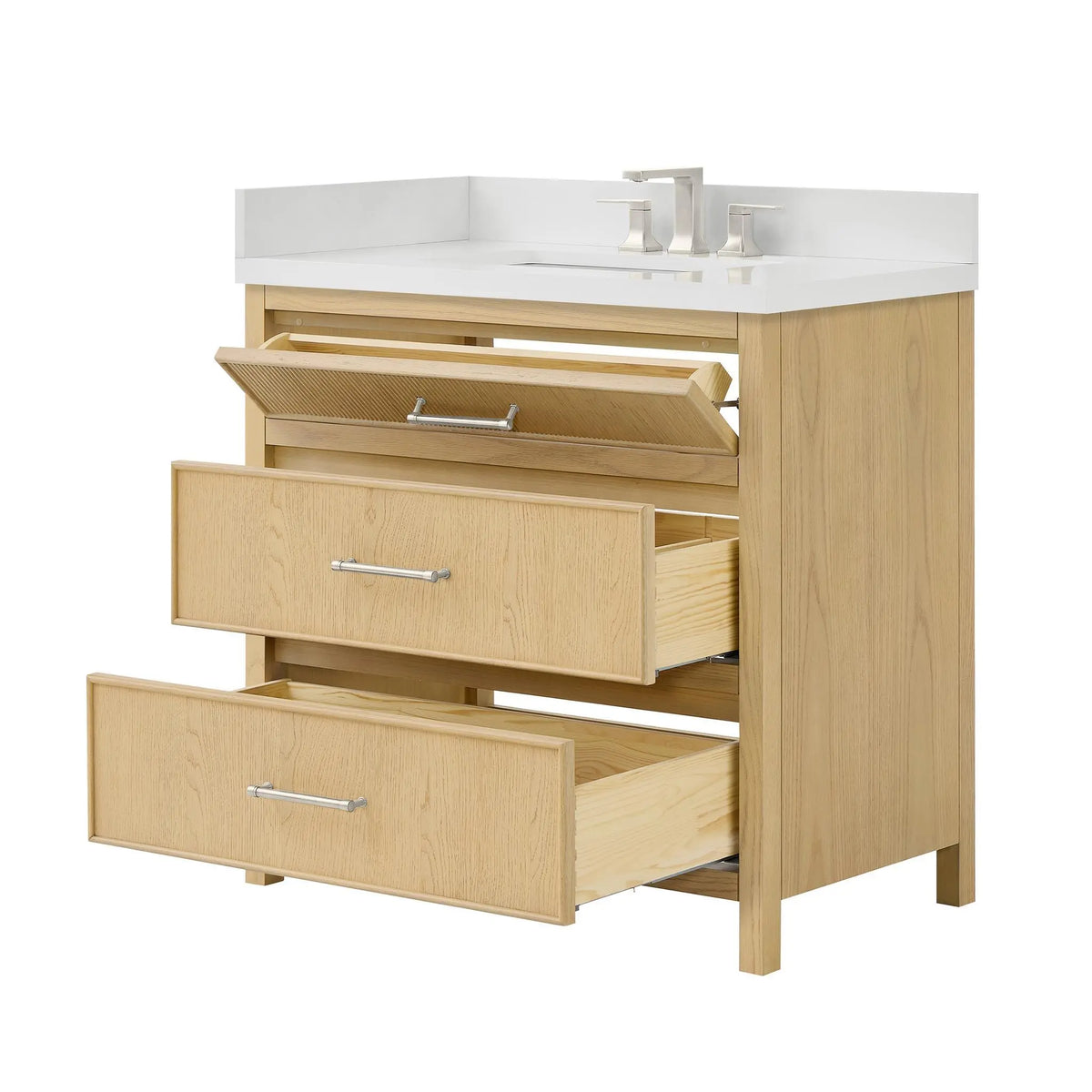 36" Isola Single Bathroom Vanity Scandinavian Oak Brushed Nickel Trim by wyndham View 15