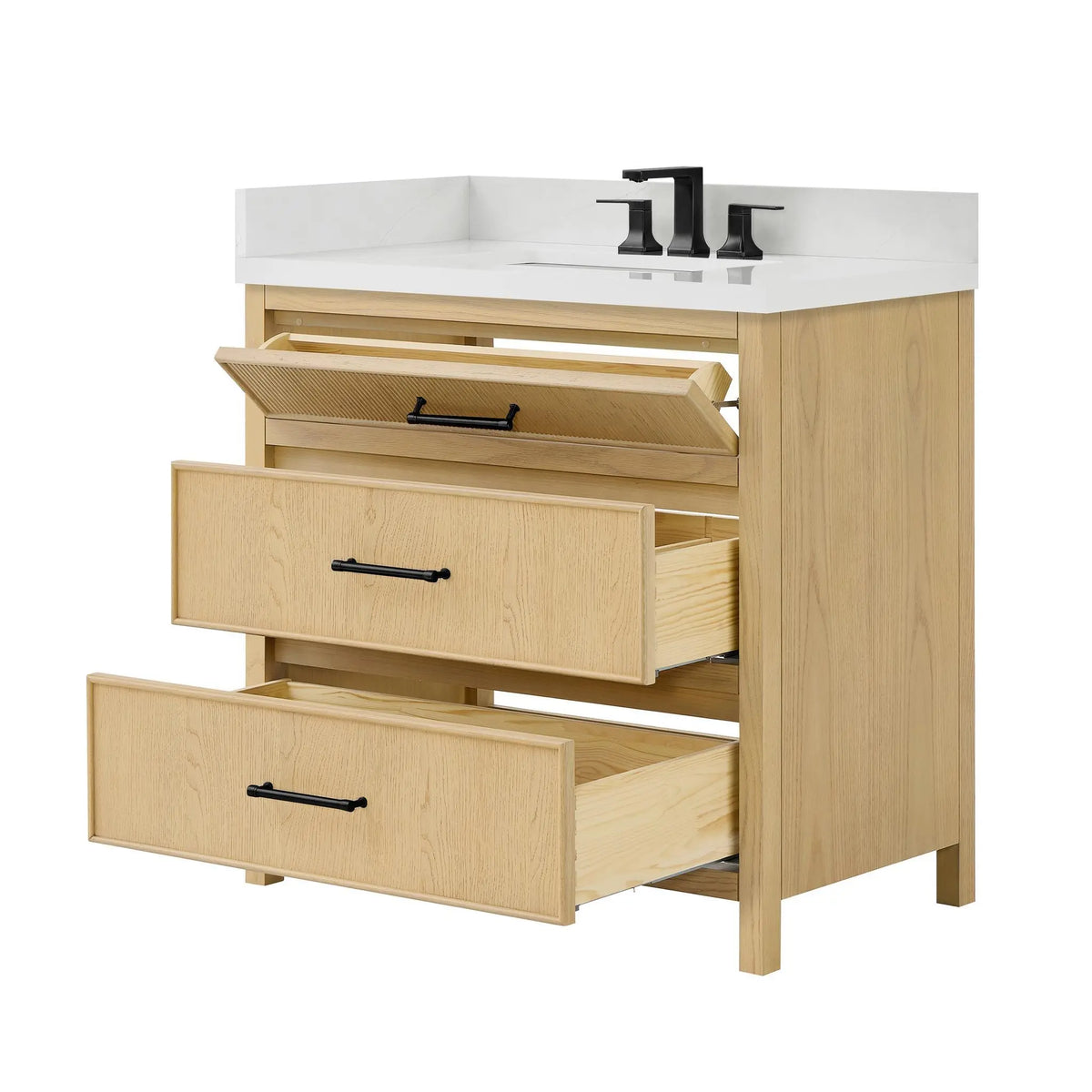 36" Isola Single Bathroom Vanity Scandinavian Oak Matte Black Trim by wyndham View 7
