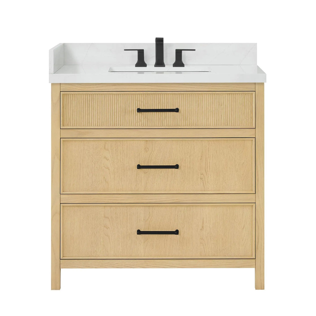 36" Isola Single Bathroom Vanity Scandinavian Oak Matte Black Trim by wyndham View 5