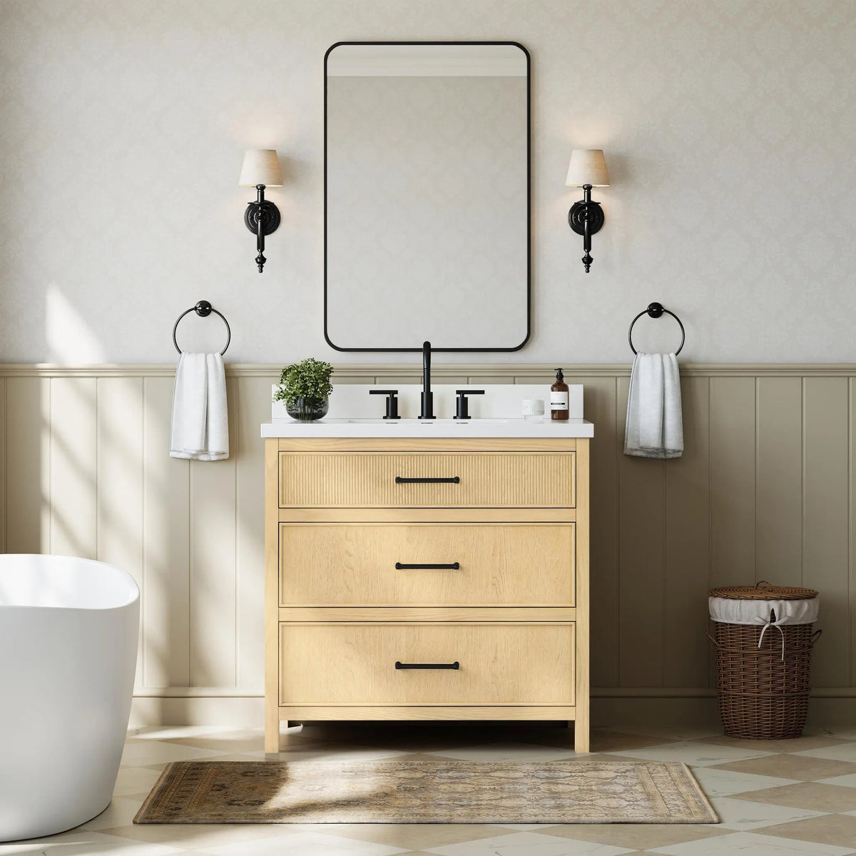 36" Isola Single Bathroom Vanity Scandinavian Oak Matte Black Trim by wyndham View 14