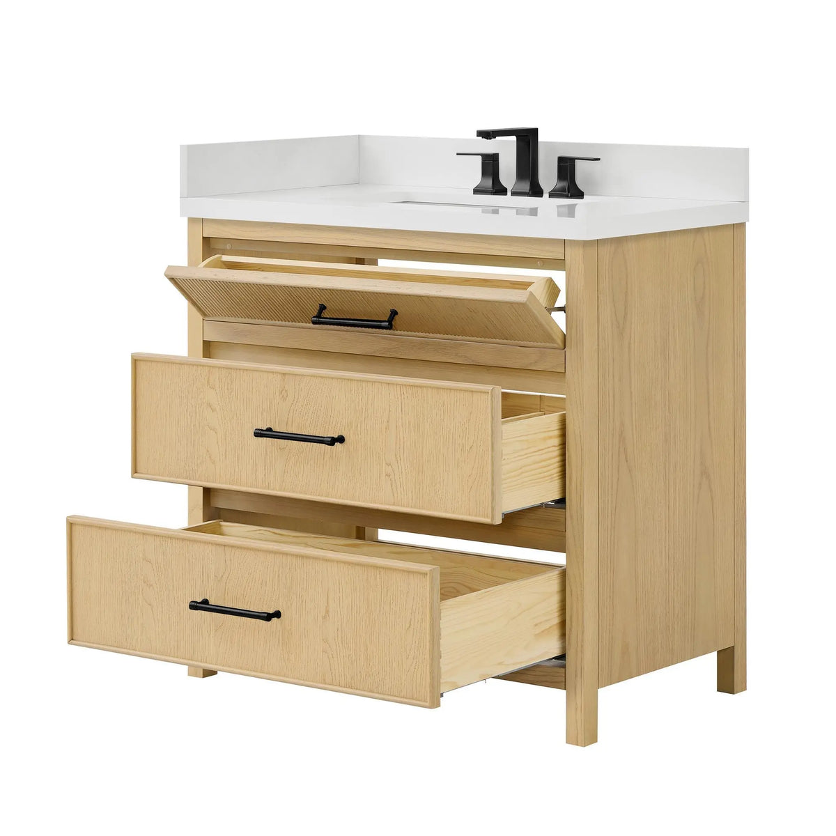 36" Isola Single Bathroom Vanity Scandinavian Oak Matte Black Trim by wyndham View 15
