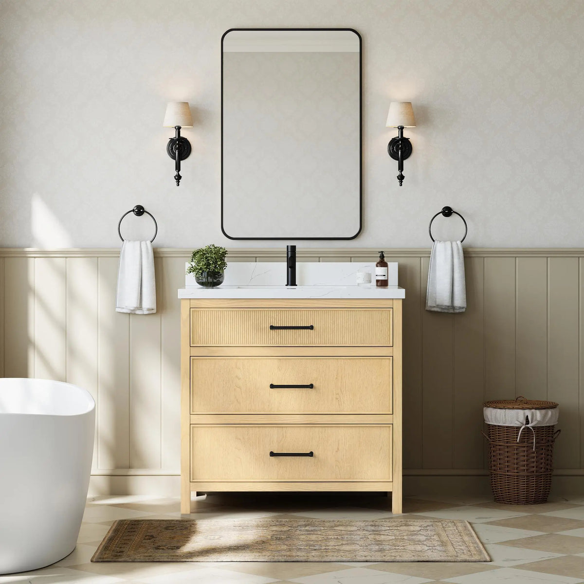 36" Isola Single Bathroom Vanity Scandinavian Oak Matte Black Trim by wyndham View 2