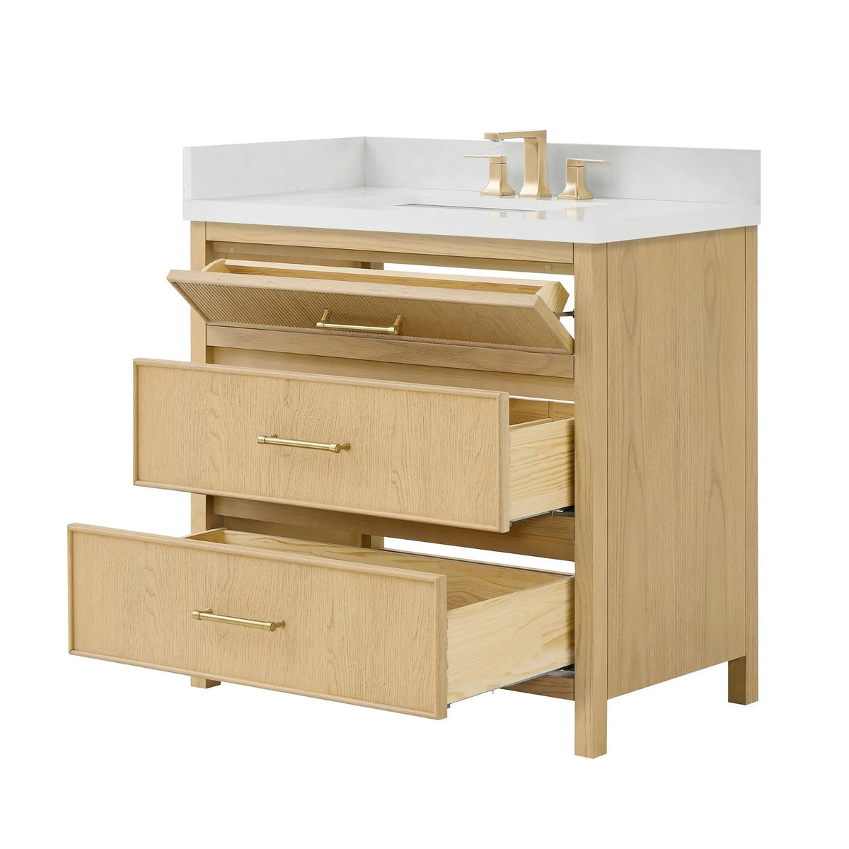 36" Isola Single Bathroom Vanity Scandinavian Oak Satin Bronze Trim by wyndham View 7