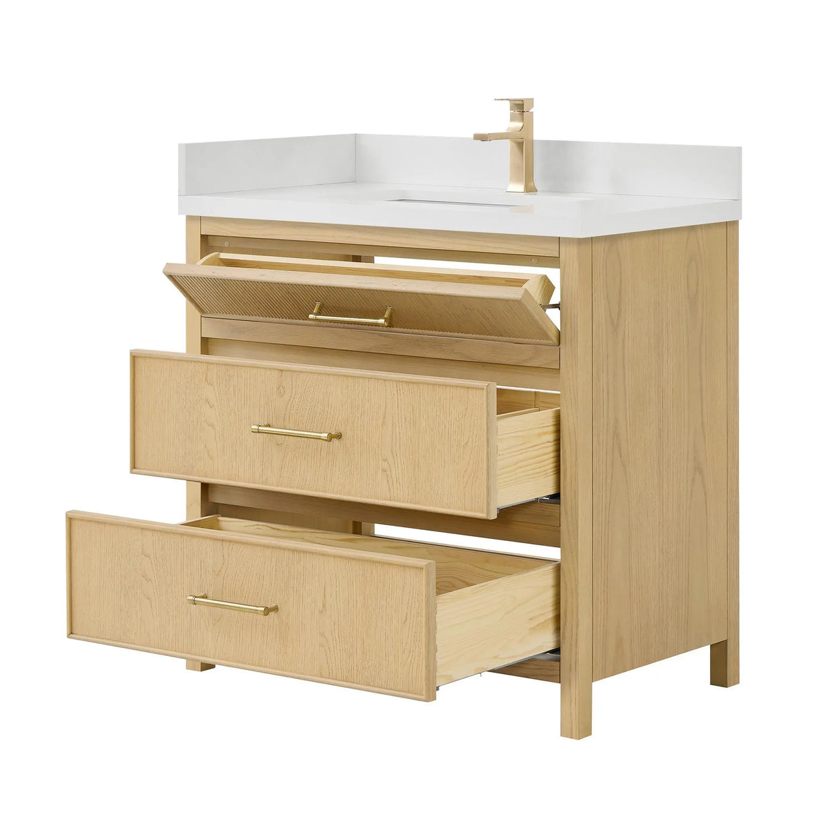 36" Isola Single Bathroom Vanity Scandinavian Oak Satin Bronze Trim by wyndham View 11