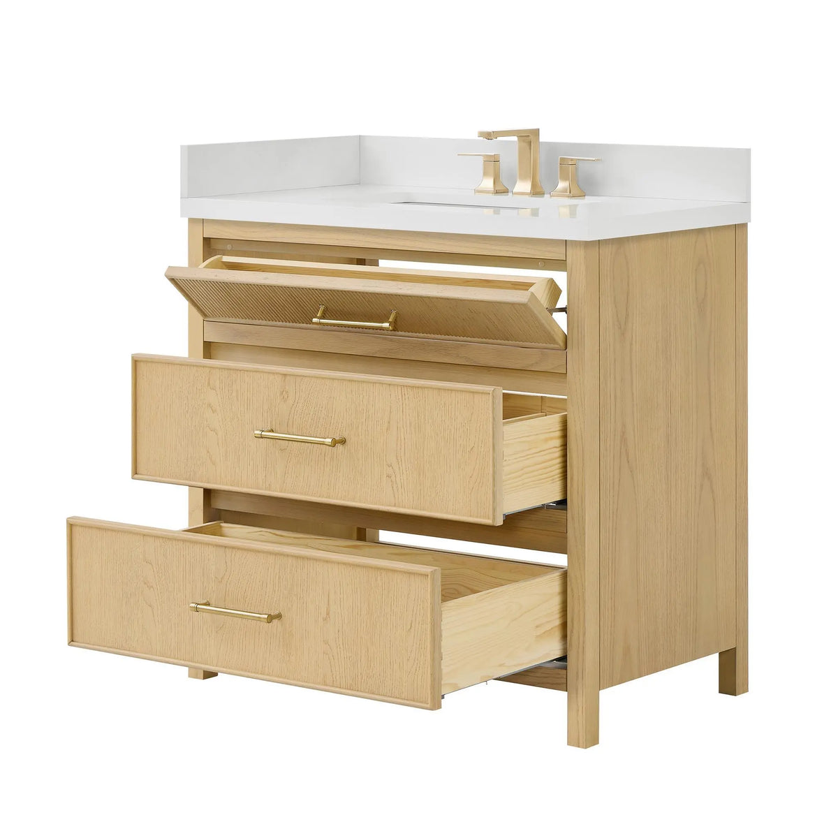 36" Isola Single Bathroom Vanity Scandinavian Oak Satin Bronze Trim by wyndham View 15
