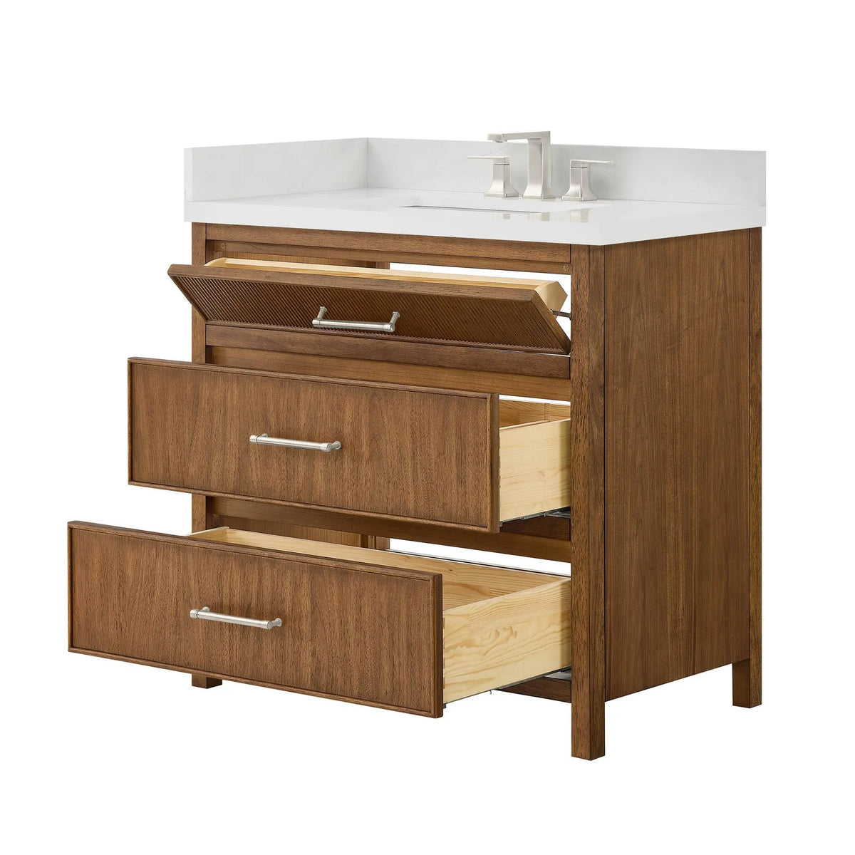 36" Isola Single Bathroom Vanity Toasted Walnut Brushed Nickel Trim by wyndham View 7