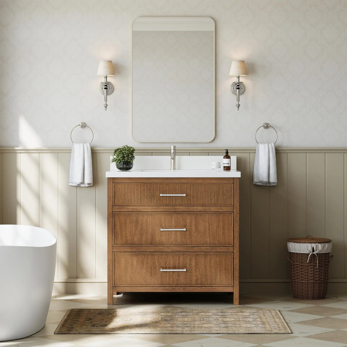36" Isola Single Bathroom Vanity Toasted Walnut Brushed Nickel Trim by wyndham View 10