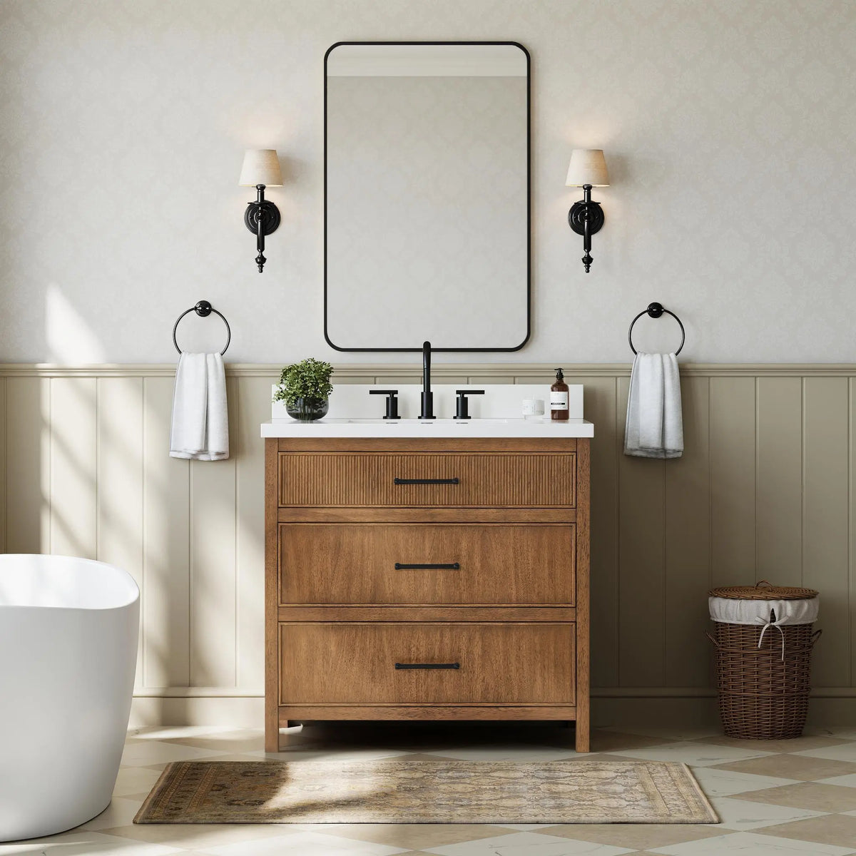 36" Isola Single Bathroom Vanity Toasted Walnut Matte Black Trim by wyndham View 14
