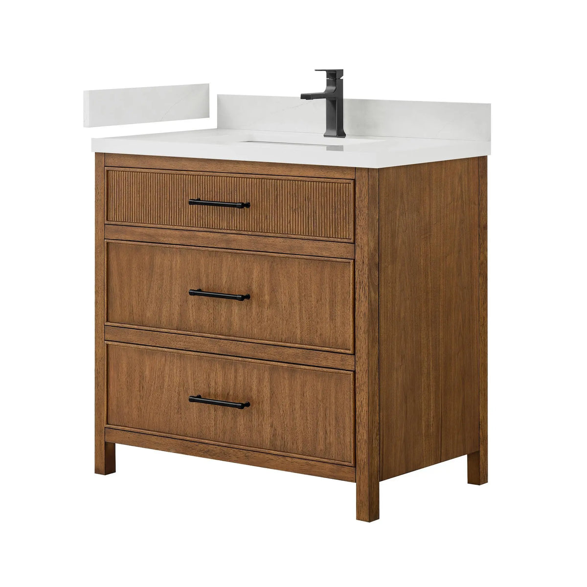 36" Isola Single Bathroom Vanity Toasted Walnut Matte Black Trim by wyndham View 4