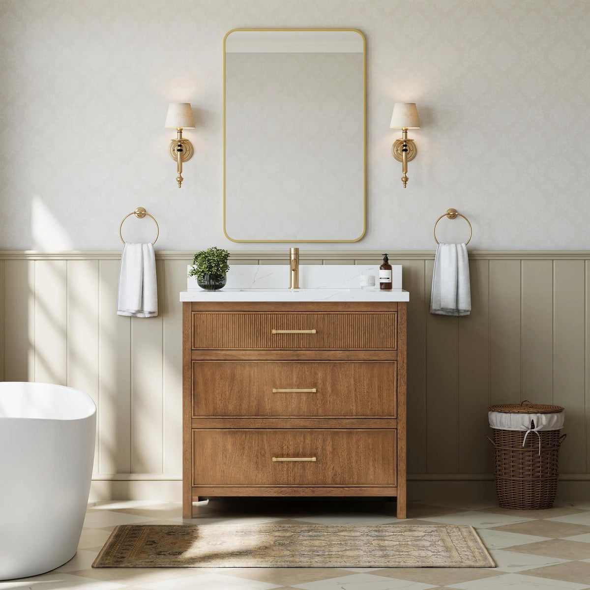36" Isola Single Bathroom Vanity Toasted Walnut Satin Bronze Trim by wyndham View 2