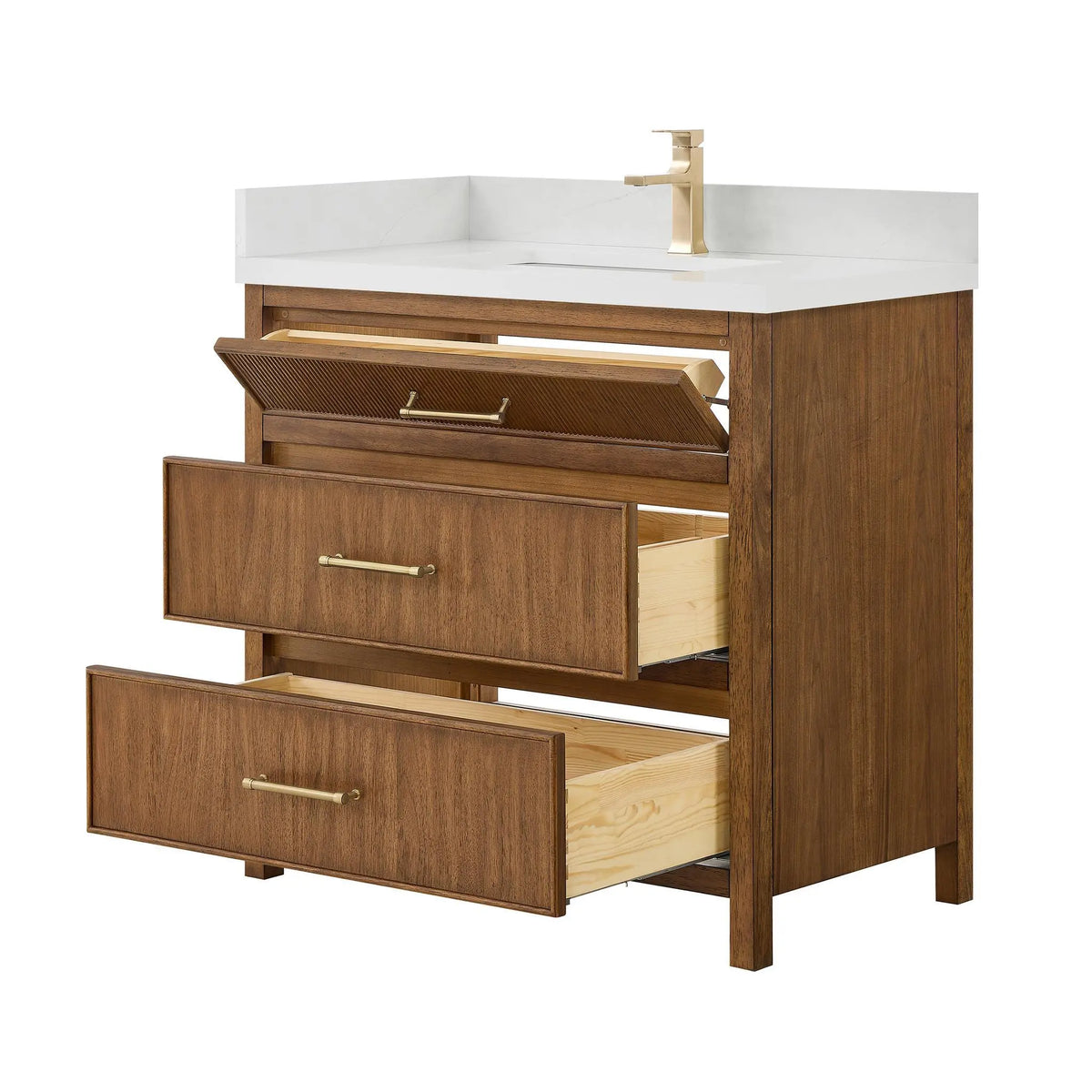 36" Isola Single Bathroom Vanity Toasted Walnut Satin Bronze Trim by wyndham View 3