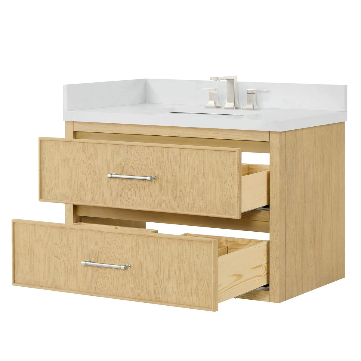 36" Isola Single Wall Mounted Bathroom Vanity Scandinavian Oak Brushed Nickel Trim by wyndham View 7