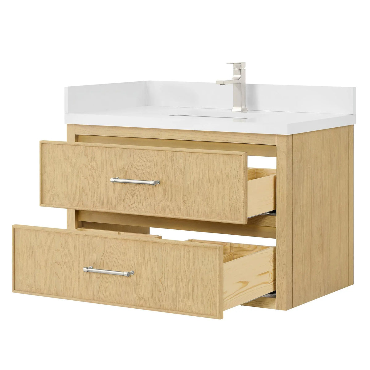 36" Isola Single Wall Mounted Bathroom Vanity Scandinavian Oak Brushed Nickel Trim by wyndham View 11