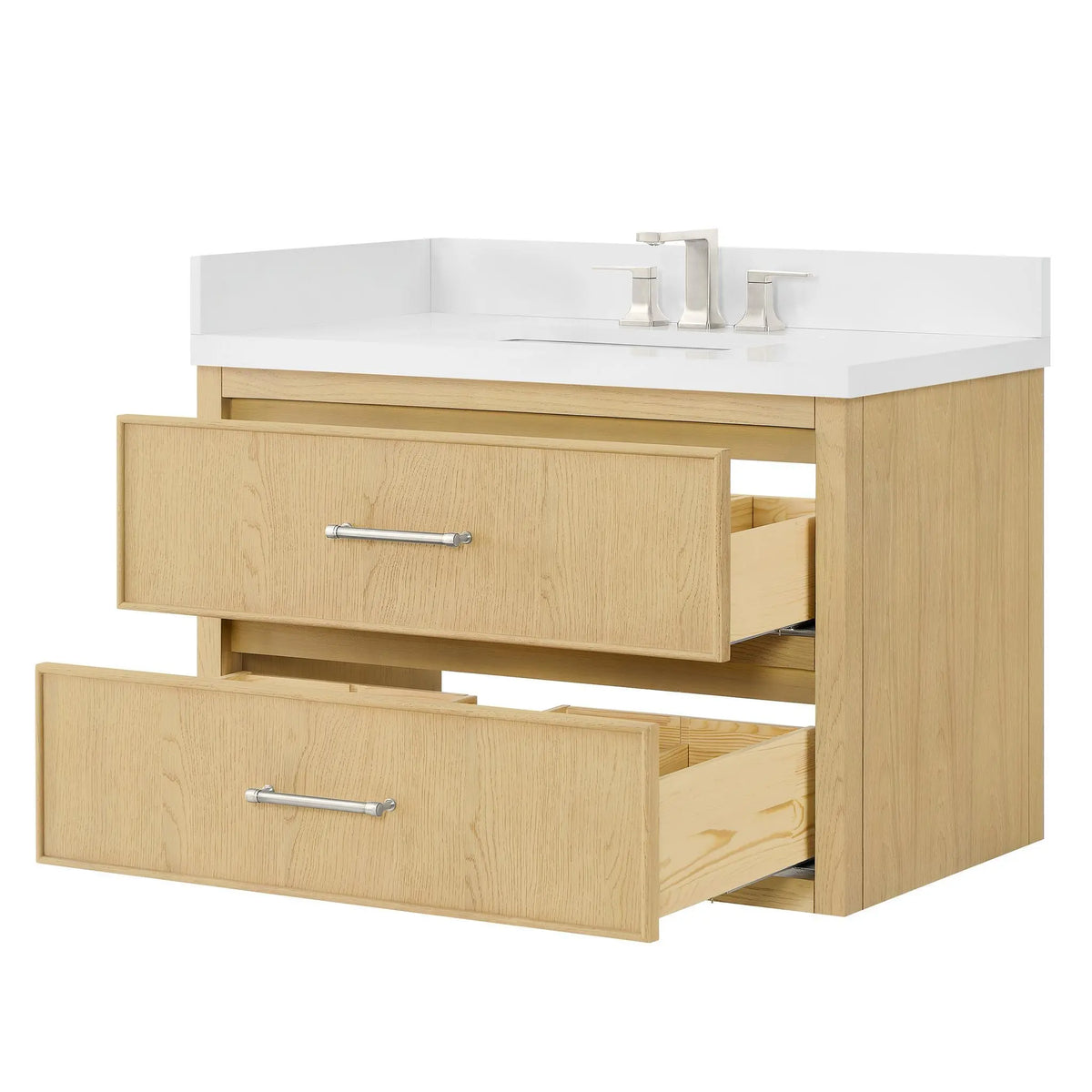 36" Isola Single Wall Mounted Bathroom Vanity Scandinavian Oak Brushed Nickel Trim by wyndham View 15