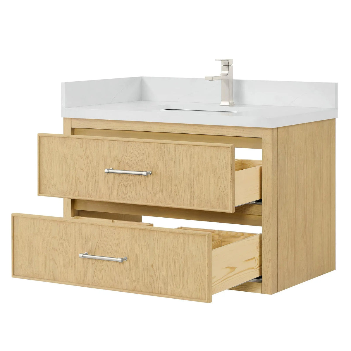 36" Isola Single Wall Mounted Bathroom Vanity Scandinavian Oak Brushed Nickel Trim by wyndham View 3