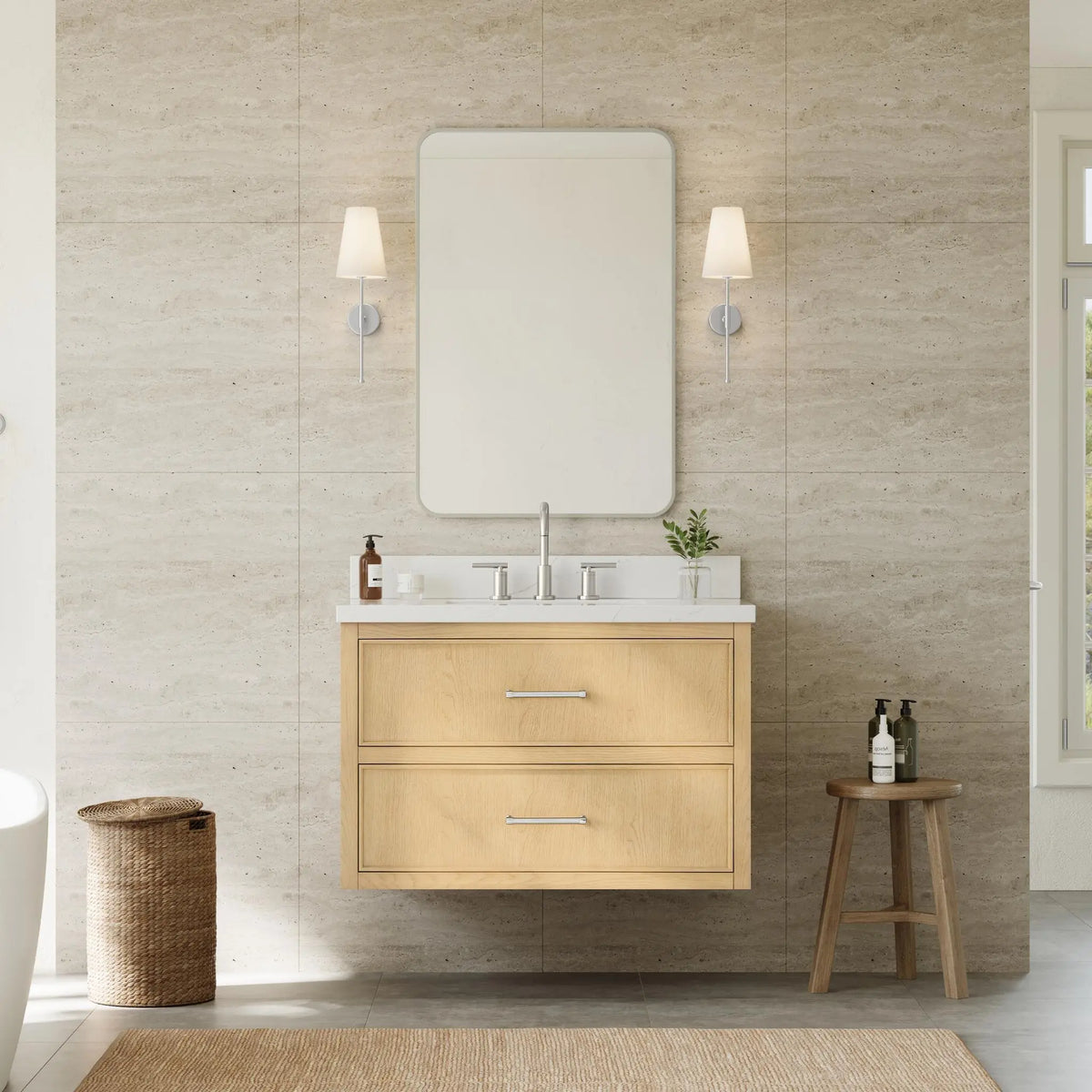 36" Isola Single Wall Mounted Bathroom Vanity Scandinavian Oak Brushed Nickel Trim by wyndham View 6
