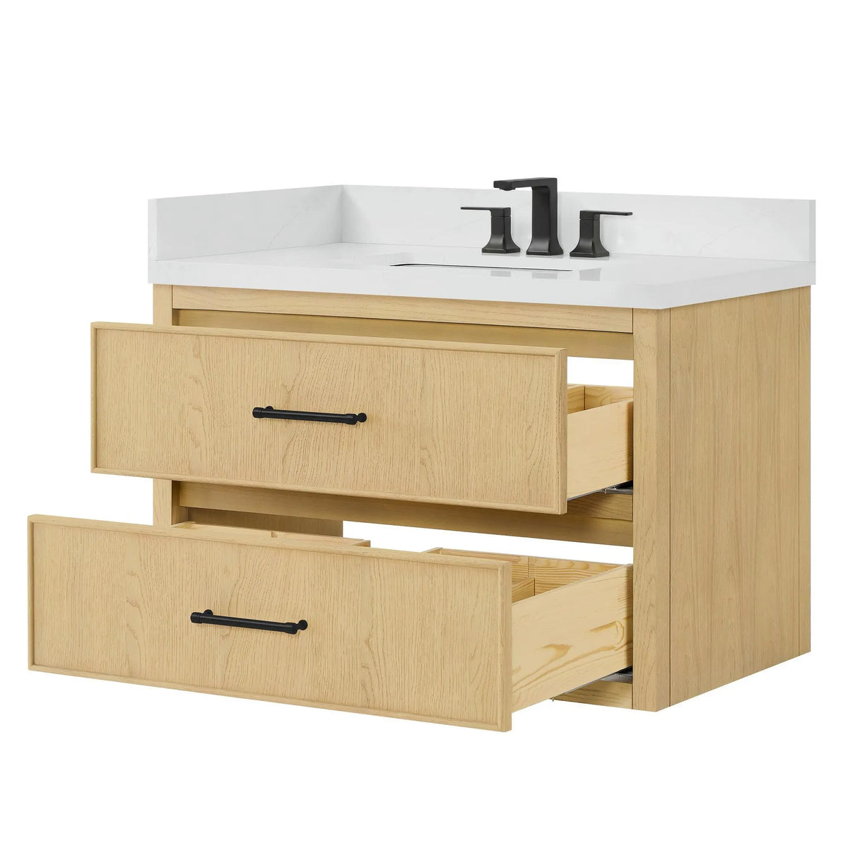 36" Isola Single Wall Mounted Bathroom Vanity Scandinavian Oak Matte Black Trim by wyndham View 7