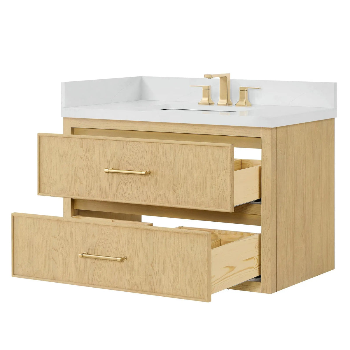 36" Isola Single Wall Mounted Bathroom Vanity Scandinavian Oak Satin Bronze Trim by wyndham View 7