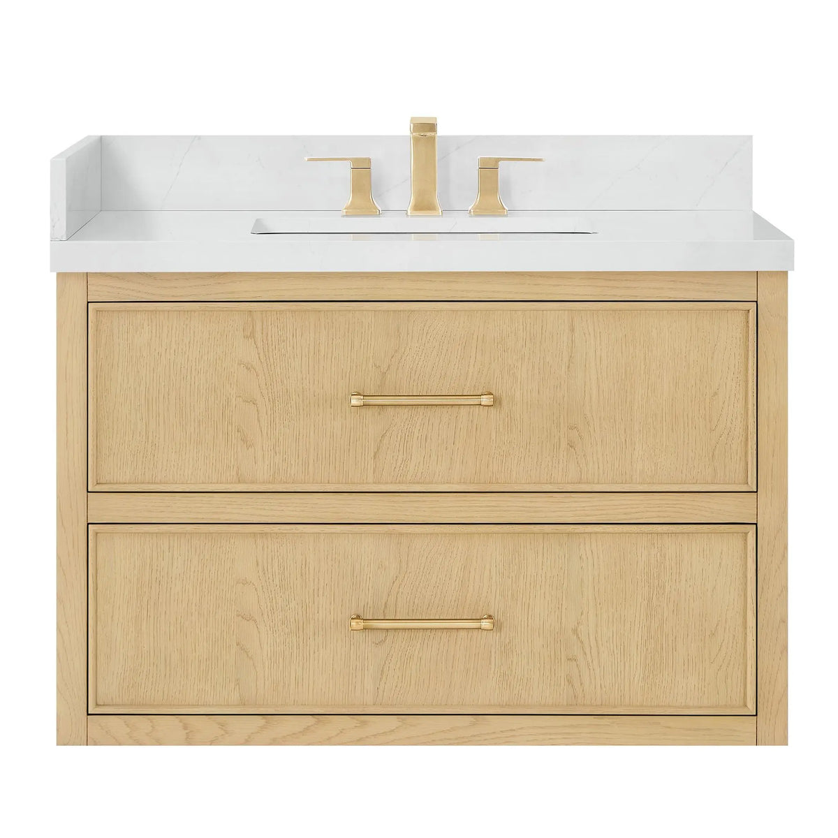 36" Isola Single Wall Mounted Bathroom Vanity Scandinavian Oak Satin Bronze Trim by wyndham View 5