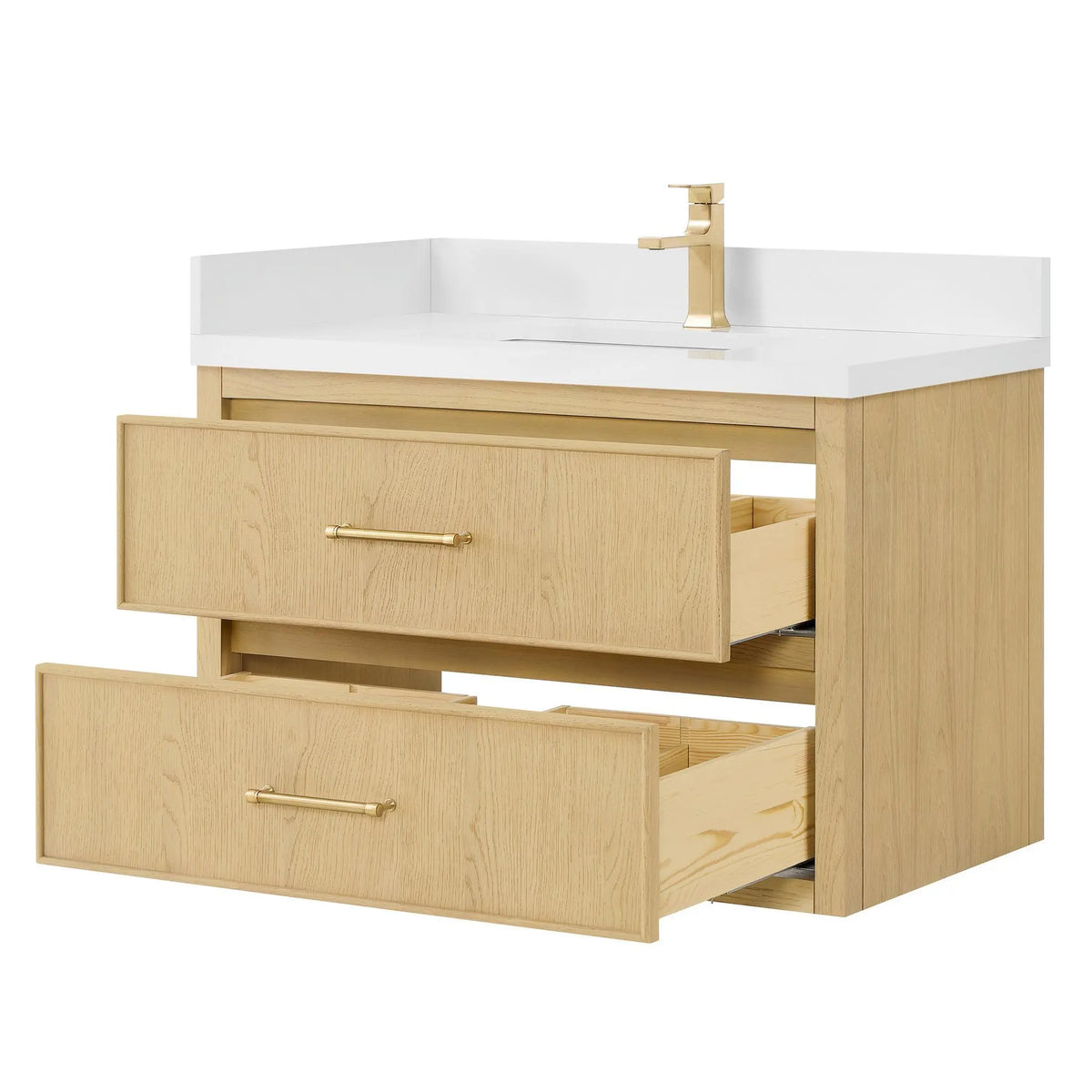 36" Isola Single Wall Mounted Bathroom Vanity Scandinavian Oak Satin Bronze Trim by wyndham View 11