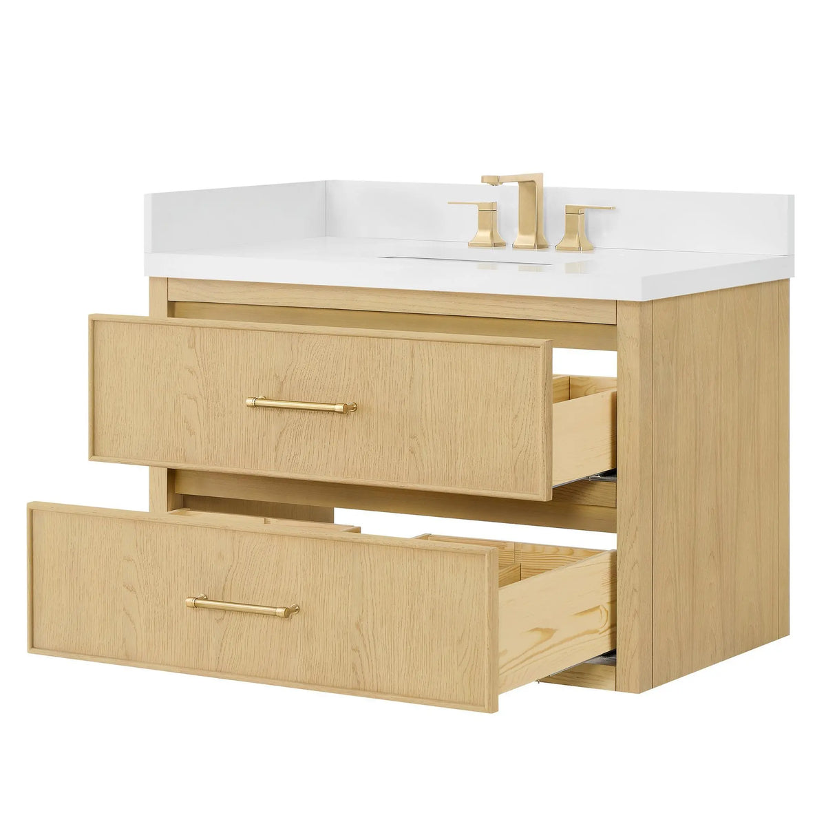 36" Isola Single Wall Mounted Bathroom Vanity Scandinavian Oak Satin Bronze Trim by wyndham View 15